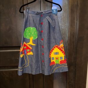 Charming Denim Skirt with Colorful Appliqué Design 28” Waist